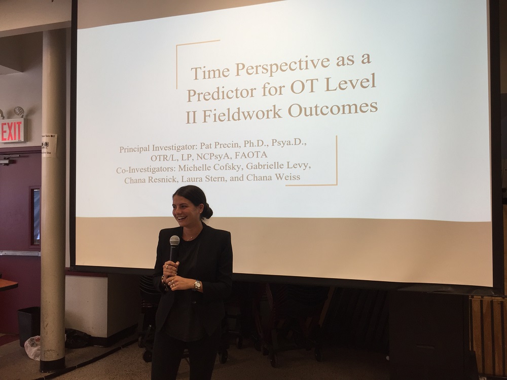 SHS OT student Gabrielle Levy spoke about her group's work examining how OT students' perception of time predicted their future fieldwork outcomes.