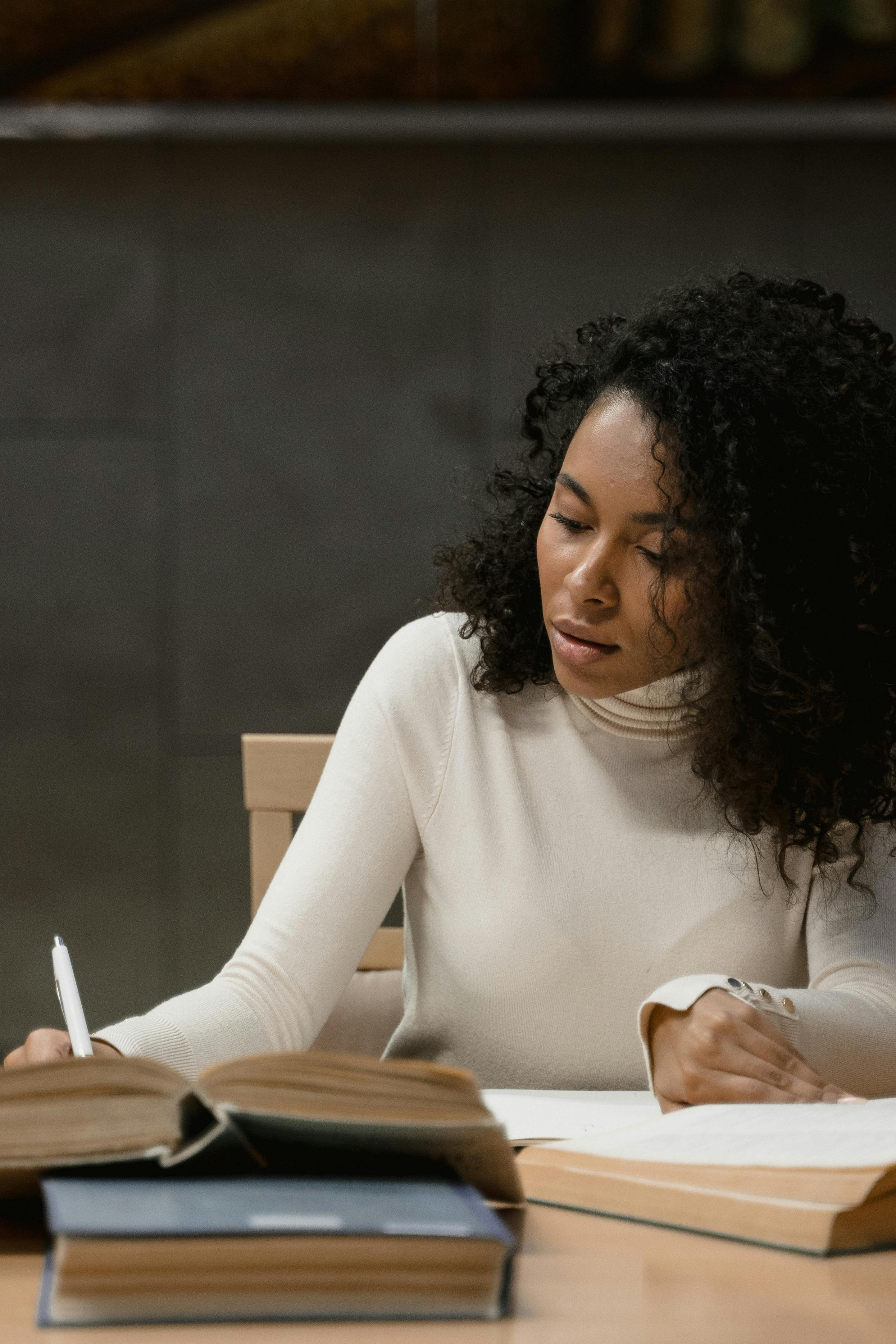 female student studying