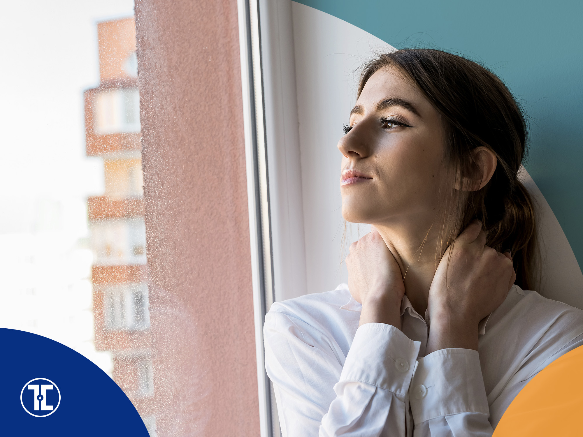 woman looking out window into daylight