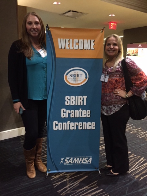 March 21-23: SBIRT grant project director Ariana Murphy (left) with SBIRT grant clinical coordinator Valerie Lederman (right) at the Substance Abuse and Mental Health Administration (SAMHSA) SBIRT grantees conference in Bethesda, Maryland.