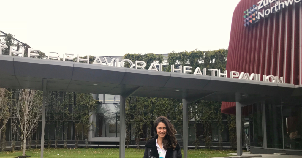 Yvette Mazloumi is pictured in front of the Zucker Hillside Hospital, where she is currently interning.
