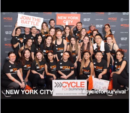 Touro PA student Blake Bohlig, pictured in the back row all the way to the left, poses with her Cycle for Survival group after completing the event that raised over $7,000 for rare cancer research.