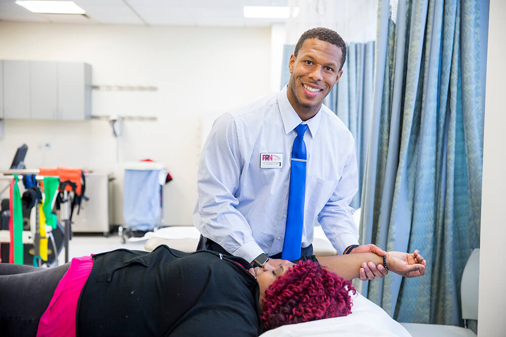 At PNR Physical Therapy, Jermaine Lee puts into practice the core skills that he learned in class, from hands-on manipulation to working with patients in a professional setting.