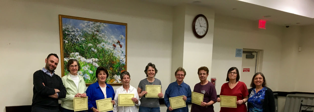 Dr. Christopher Voltmer, a professor of the Doctor of Physical Therapy program at Touro College School of Health Sciences, at Northport Public Library with the spring graduating class of Suffolk County’s falls prevention series, “Stepping On: Building Confidence, Reducing Falls, and Staying Independent for Life.”     